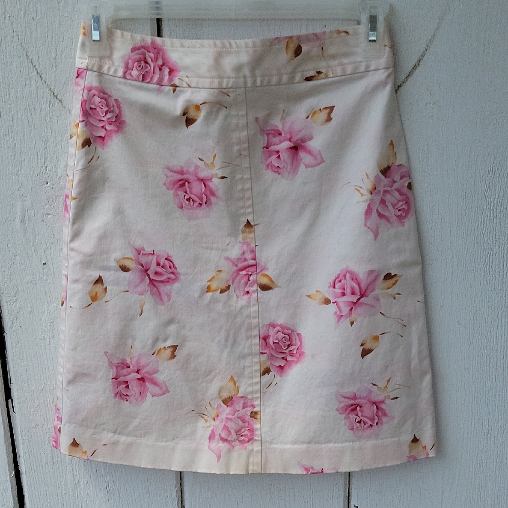 Banana Republic Skirt RosesFloral Pink and Cream Spring Summer Size 0